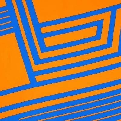 Šatovka N6255 oranžová, modrý geometrický vzor, š.145
