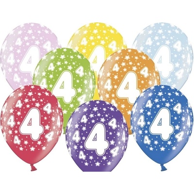 PartyDeco Latexový balón číslo 4 Narodeninový 30 cm