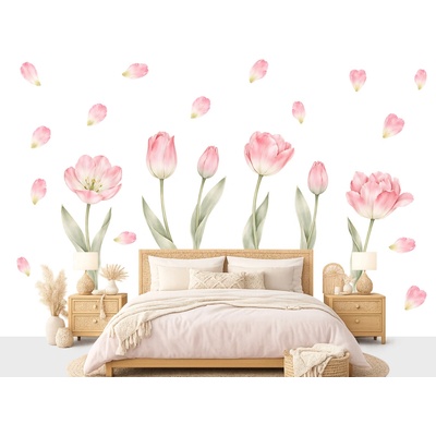 Nalepte.cz Kvety tulipány textilní prelepiteľná samolepiaca dekorácia na stenu hárok 46 x 33 cm