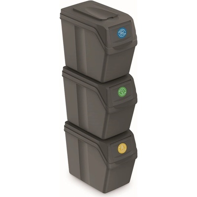 PROSPERPLAST Sada 3 odpadkových košů SORTIBOX II 3 x 20 l šedý kámen
