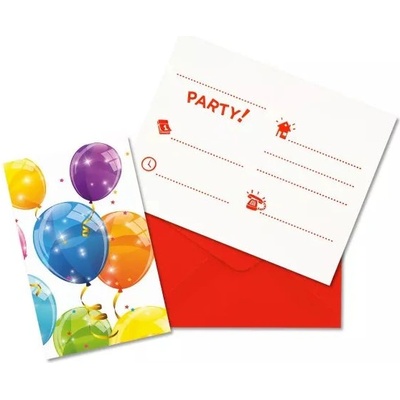 Procos Парти покани с дизайн на блестящи балони - комплект от 6 бр. - на унгарски език (88153)