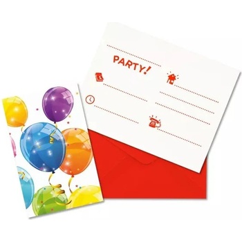 Procos Парти покани с дизайн на блестящи балони - комплект от 6 бр. - на унгарски език (88153)