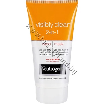 Neutrogena Гел-маска Neutrogena Visibly Clear 2-in-1 Wash Mask, p/n NE-1201 - Почистваща гел-маска за лице 2 в 1 с мека глина (NE-1201)