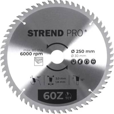 Kotúč Strend Pro TCT 250x3.0x30/20 mm 60T, na drevo, pílový, SK plátky