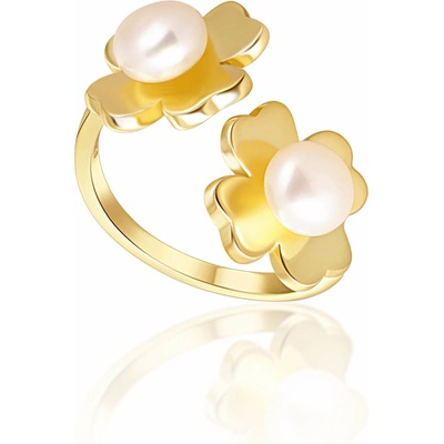 JwL Luxury Pearls Pozlacený prsten s pravými perlami Čtyřlístek JL0693
