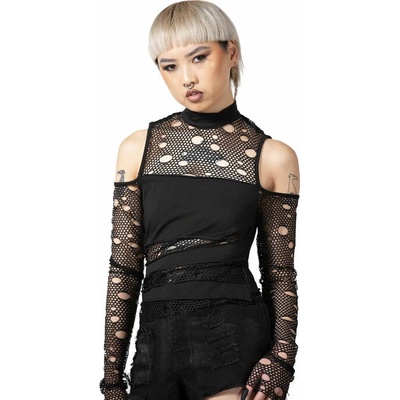 KILLSTAR Burn Out Fishnet Crop černá