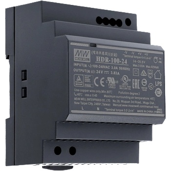 MEAN WELL HDR-100-24 Импулсно Захранване 24V 3.83A 92W за DIN Шина (HDR-100-24)
