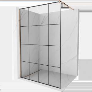 Mexen Kioto душ кабина Walk-in 140 x 200 см, черна решетка 8 мм, розово злато (800-140-101-60-77)