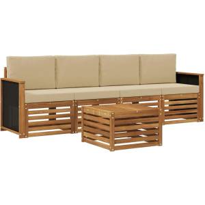 vidaXL Комплект дивани за открито 5 бр. Натурален и Бежов (3383984)