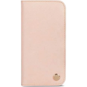 Moshi Overture Case - кожен/текстилен калъф, тип портфейл и поставка за iPhone XS, iPhone X (розов)