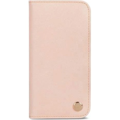 Moshi Overture Case - кожен/текстилен калъф, тип портфейл и поставка за iPhone XS, iPhone X (розов)