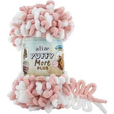 Alize příze Puffy More Plus 8000 bílá, starorůžová