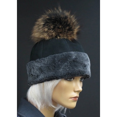 Splus dámská kožešinová čepice s bambulí z mývalovce 4714 černá s šedým melírem