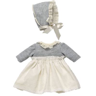 Бутикови дрехи за кукла Asi Dolls - Reborn, Сиво-бяла рокля и шапка, 46 cm (3475920)
