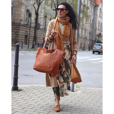 Mazzini Marco Camel Veľká kožená shopper taška s vreckom