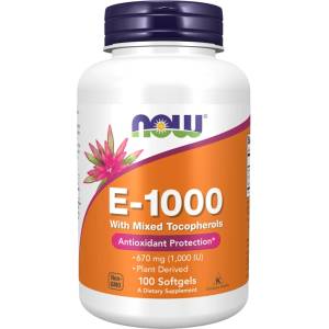 NOW NOW Vitamin E-1000 Natural (Mixed Tocopherols), 100 Softgels