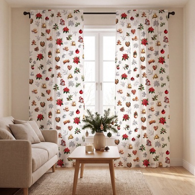 Perkálový bavlnený záves s tunelkom - Vianočné sviatky Veľkosť: Rozmer závesu (v x š) - 180 x 140 cm