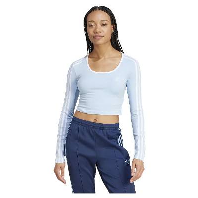 Къса блуза Adidas Originals Adicolor 3 Stripes Crop long sleeve top - Blue (Clear Sky)