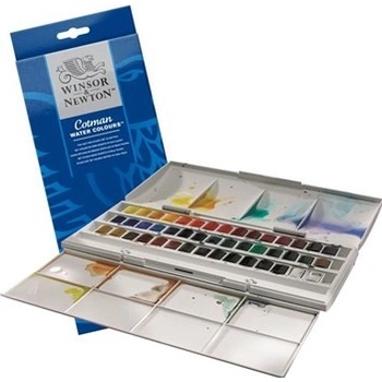 Winsor & Newton Cotman Water Colours umělecké akvarelové barvy 45 barev v půlpánvičkách
