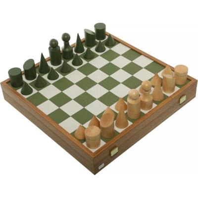 Manopoulos Šachy Bauhaus zeleno-bílé, král 8,5cm, šachovnice 40x40cm