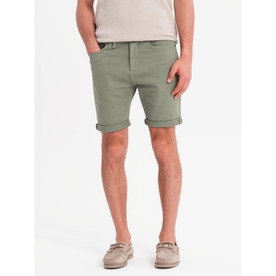 Ombre Clothing Мъжки класически дънкови шорти с подгъната крачол - светло маслинено зелено Ombre Clothing | Zelen | МЪЖЕ | S