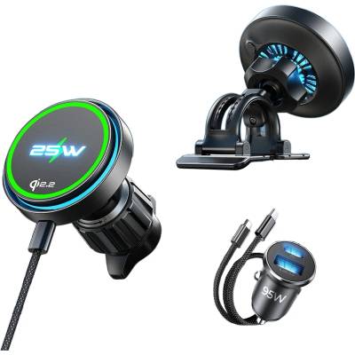 Lisen Стойка за кола с безжично зарядно Lisen W116 (YL0225060018) - за вентилация / табло, с охлаждащ вентилатор, 25W, Qi2.2 - Черен