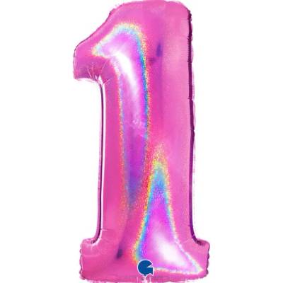 Grabo Fóliový balónek číslice 1 holografický fuchsiový 102 cm