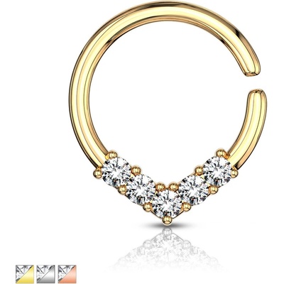 Šperky eshop kulatý piercing do ucha nebo nosu ozdobná korunka se zirkony P10.17 Měděná