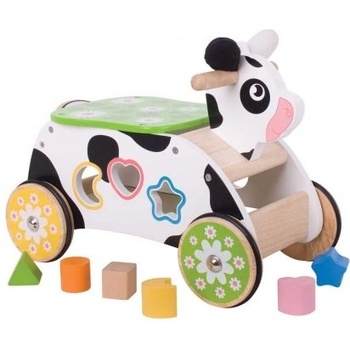 Bigjigs Toys - Дървена проходилка със сортер - Крава (BB029)