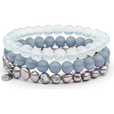 Gaura Pearls Souprava tří náramků sladkovodní perla angelit opál ocel 212-17B Barevná/více barev