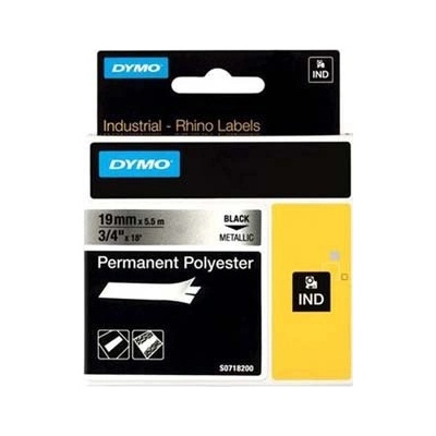 Dymo Rhino 18487, 19mm x 5.5m, čierna tlač/metalický podklad, originálna páska