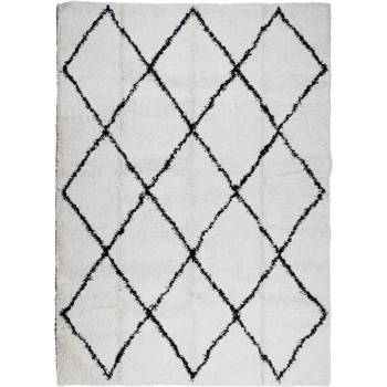 Шаги килим с висок косъм, модерен, кремав и черен, 240x340 см