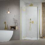 Radaway Правоъгълна душ кабина с люлееща се врата Radaway Essenza KDJ 120x110 см златисто-прозрачна лява (1385042-09-01L+1384053-01-01)