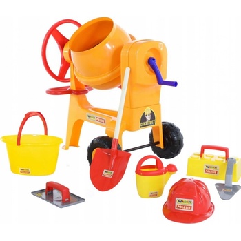 Wader Dětská míchačka Construct žlutá s přilbou a zednickým nářadím