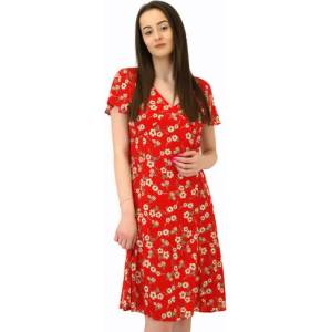 mar. fashion Червена дамска рокля на цветя с къс ръкав (m11)
