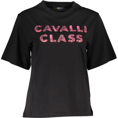 Cavalli class Perfektné Dámske Tričko Krátky Rukáv Čierna