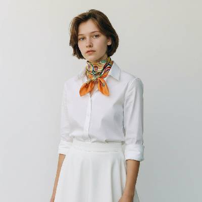 Jana Melichová šatka oranžová s geometrickými tvarmi