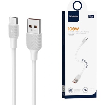 Sendem Кабел Sendem M63T USB към USB-C, Short, 25cm, 100W, Бял (PIL003562)