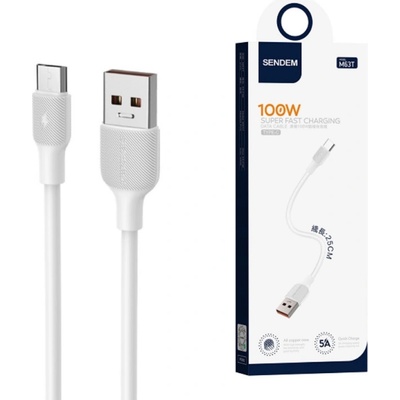 Sendem Кабел Sendem M63T USB към USB-C, Short, 25cm, 100W, Бял (PIL003562)