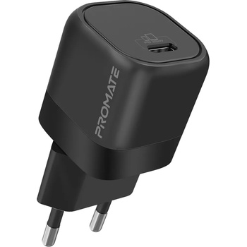 Promate Зарядно 220V ProMate, POWERPORT-25, 25W Power Delivery USB-C Wall Charger Adaptive Fast Charging Power Delivery Surge Protection Automatic Voltage Regulation, Черен