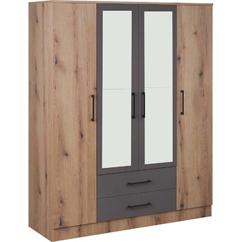 Matis Гардероб iva 4k2f с огледало дъб артизан / сиво