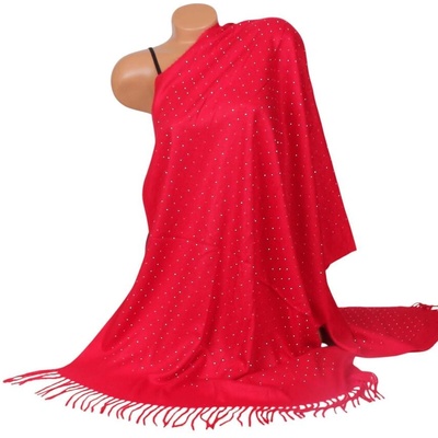 Червен кашмирен шал с малки камъчета
