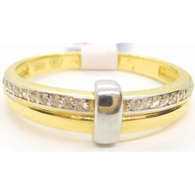 Klenoty Budín Mohutný dámský zlatý prsten se zirkony z bílého a žlutého zlata HK1189