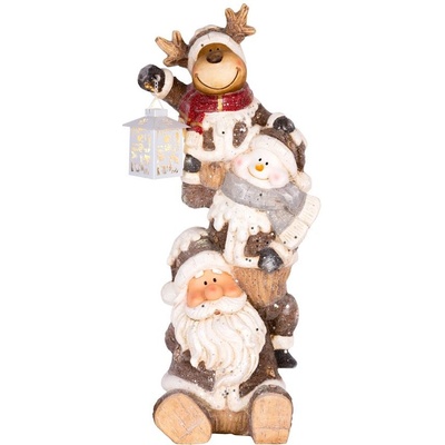 MagicHome Dekorácia Santa sob a snehuliak s lampášikom 1 LED 2xAAA keramika 29x24x66 c