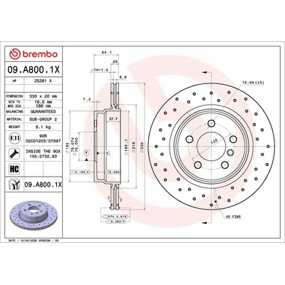 Brzdový kotúč BREMBO 09.A800.1X (09A8001X)