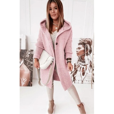 Fashionweek Dámsky exclusive elegantný farebný sveter kabát s kapucňou JK5 HONEY jasne ružová