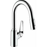 Hansgrohe Focus M42 издърпващ се кухненски смесител за душ, гланциран хром, 2 вида струя (71801000)