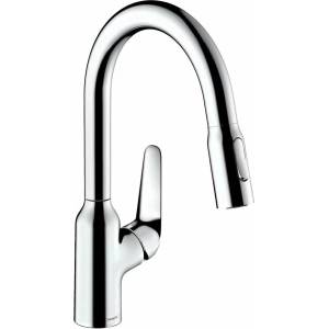 Hansgrohe Focus M42 издърпващ се кухненски смесител за душ, гланциран хром, 2 вида струя (71801000)