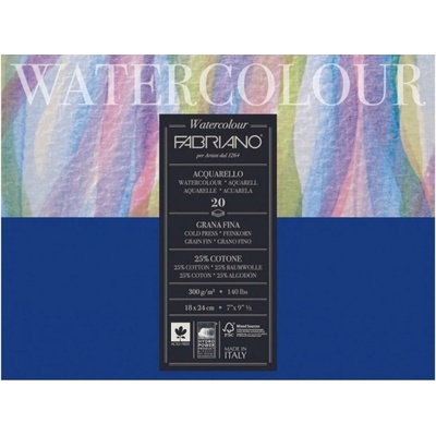 Fabriano COLD PRESS 25% bavlna 300g/m2 20 listov lepená väzba Veľkosť: 30x40cm pevná väzba