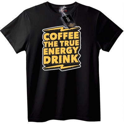 NOONEBRAND Тениска Кафето: Истинската енергийна напитка - XL, Black